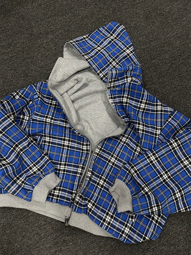 Women's Winter Plaid Hoodie, Reversible Zip