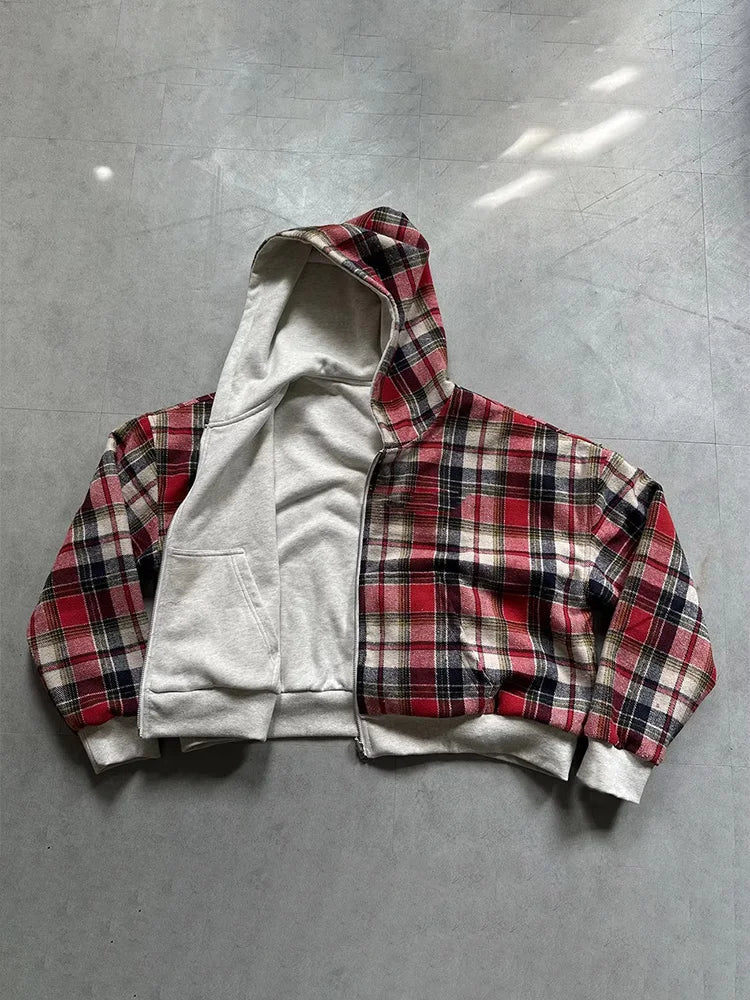 Women's Winter Plaid Hoodie, Reversible Zip