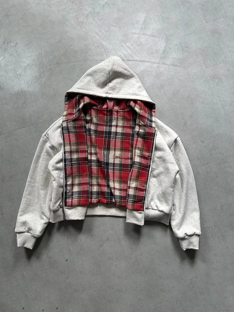 Women's Winter Plaid Hoodie, Reversible Zip