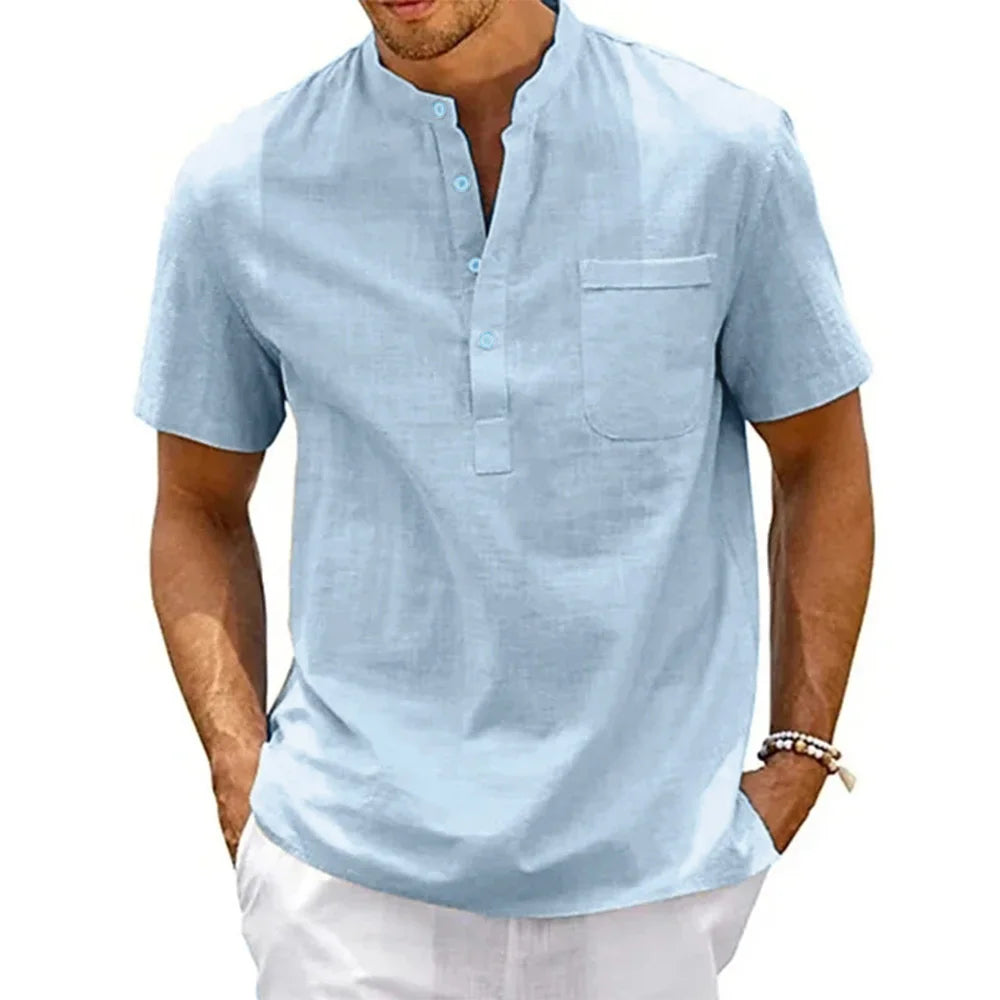 Classic,casual Cotton Linen Henley