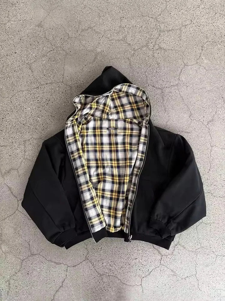 Women's Winter Plaid Hoodie, Reversible Zip