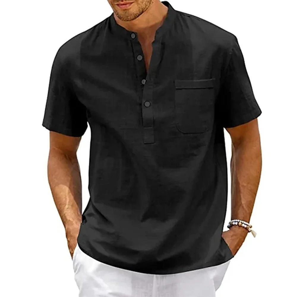 Classic,casual Cotton Linen Henley