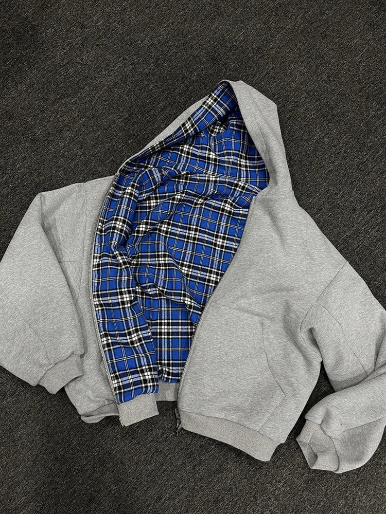 Women's Winter Plaid Hoodie, Reversible Zip