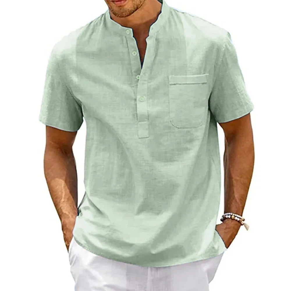 Classic,casual Cotton Linen Henley
