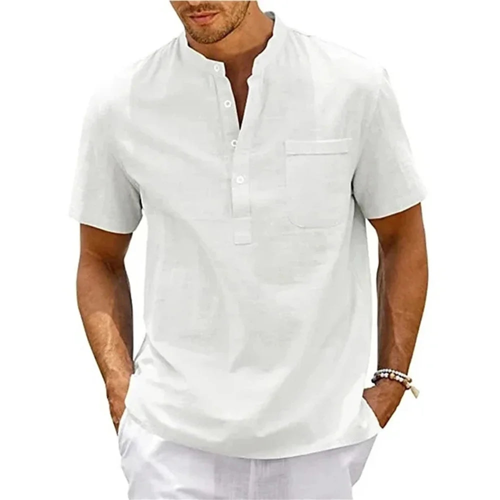 Classic,casual Cotton Linen Henley