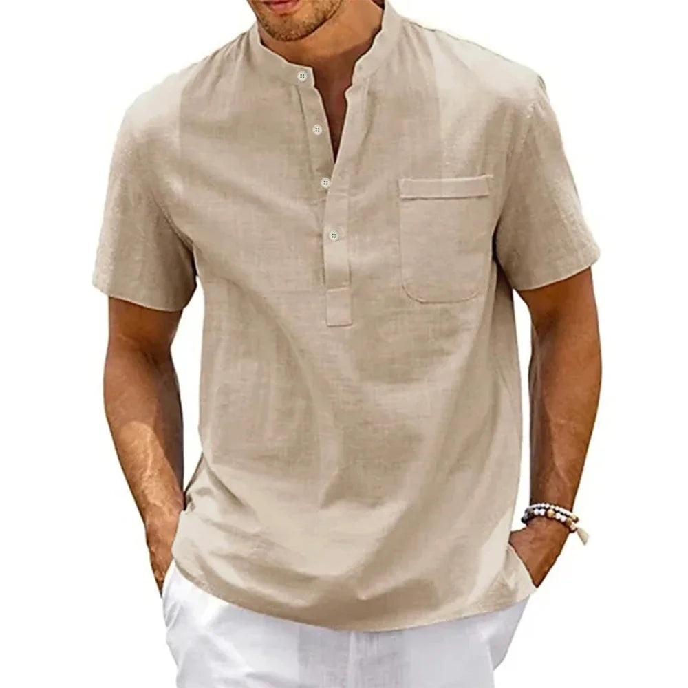 Classic,casual Cotton Linen Henley